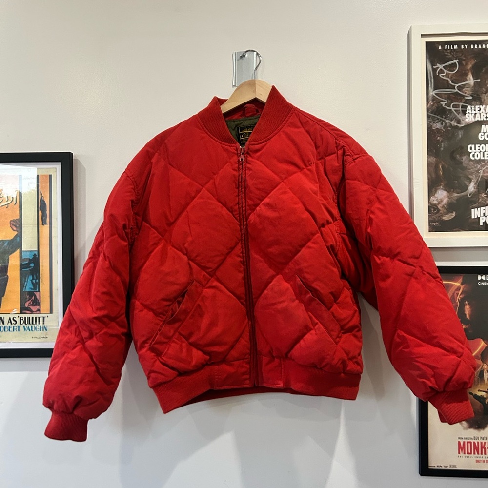 Red Quilted Bomber Jacket